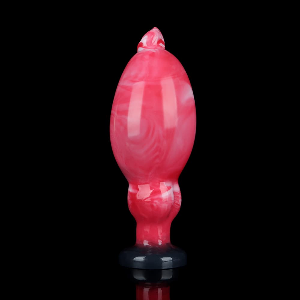 Side angle view of the premium body-safe silicone inflatable anal bead plug with a sturdy suction cup base.