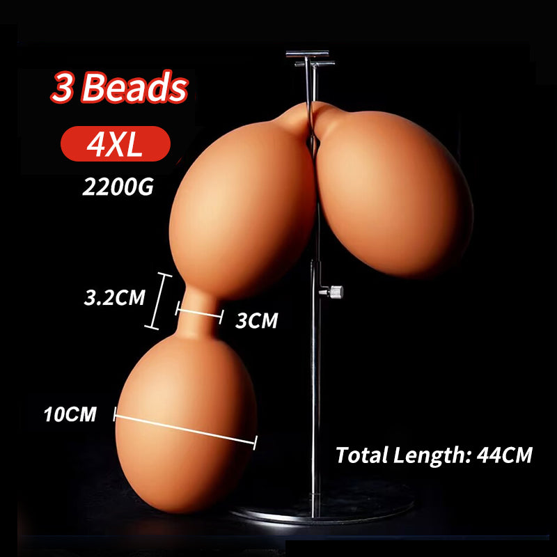 4XL size 3 beads silicone anal plug display showing 10cm bead diameter 44cm length 2200g weight specifications.