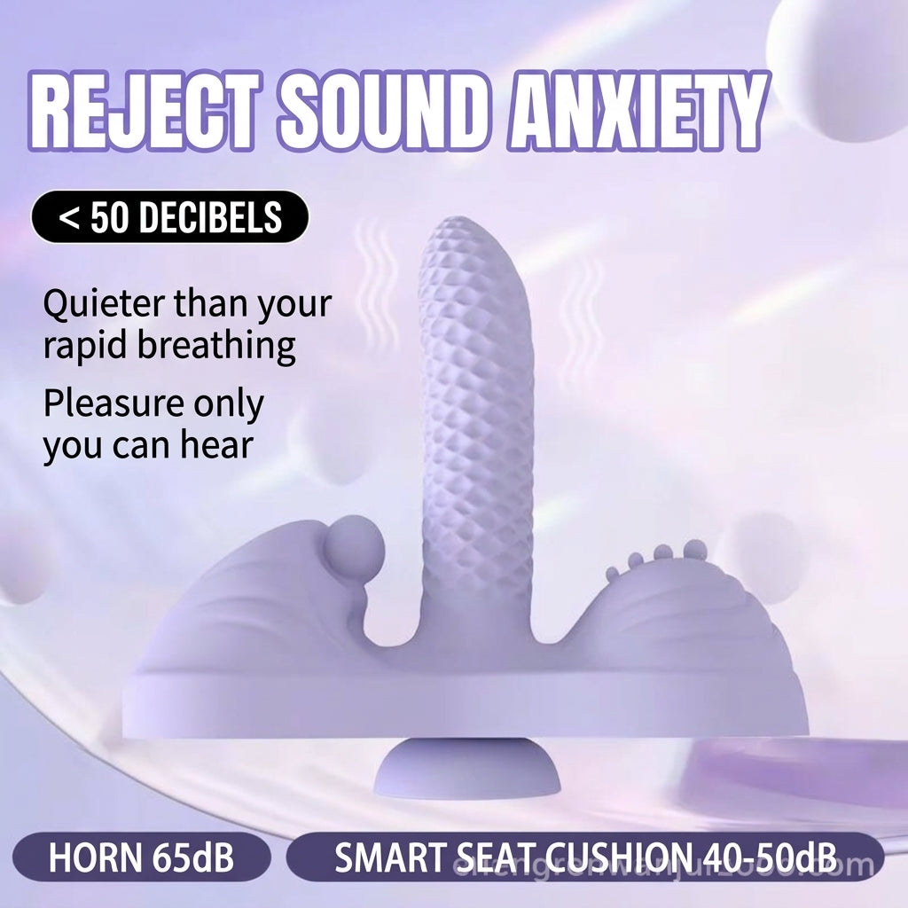 Quiet ride-on silicone massager cushion operating under 50 decibels for discreet home use.