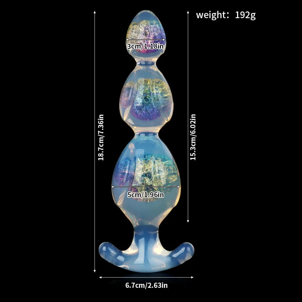 Specification overview of rainbow foil crystal silicone anal beads with a weight of 192g.
