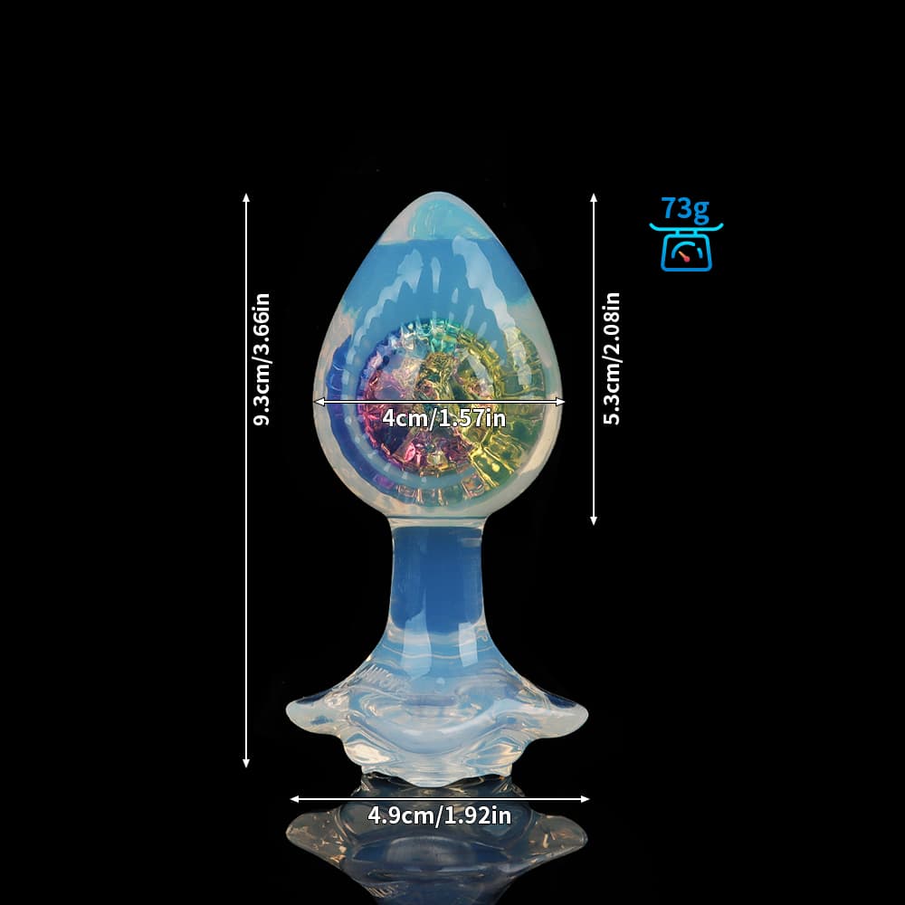 Infographic showing the 1.92-inch safe flared base width of the rainbow crystal glass plug