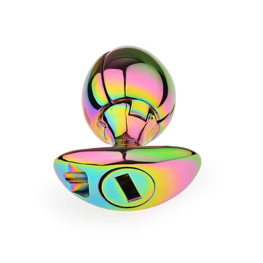 Base view of spectrum rainbow metal plug featuring integrated lock cylinder slot.