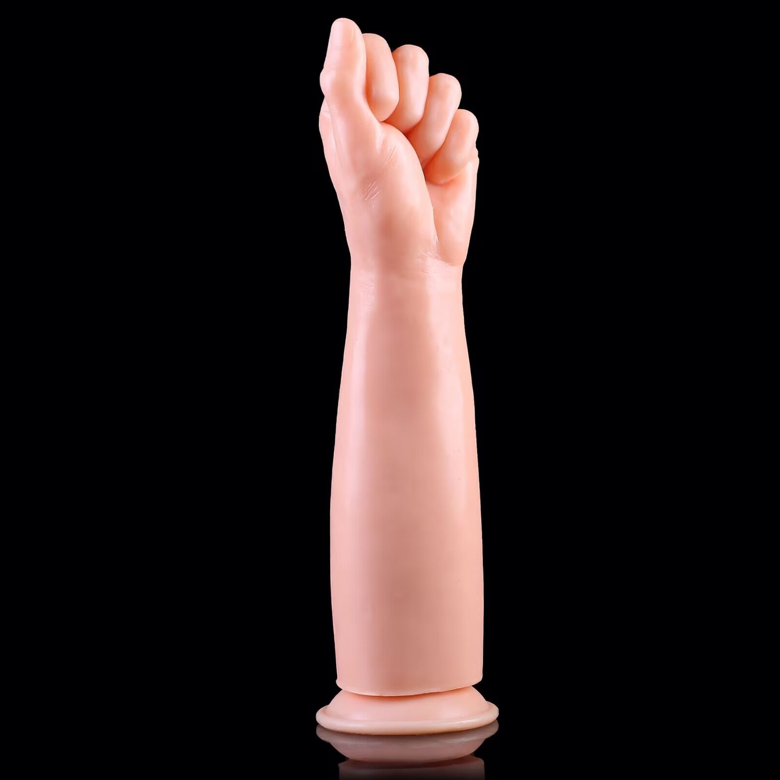 Realistic flesh-colored clenched fist dildo, displaying highly detailed knuckles, closed fingers, and a thick wrist shaft for maximum internal fullness.