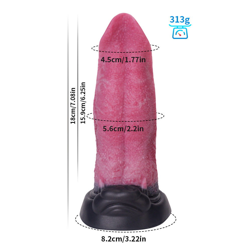 Detailed measurement guide for the smaller, ultra-realistic fantasy tongue dildo (18cm / 7.08in).