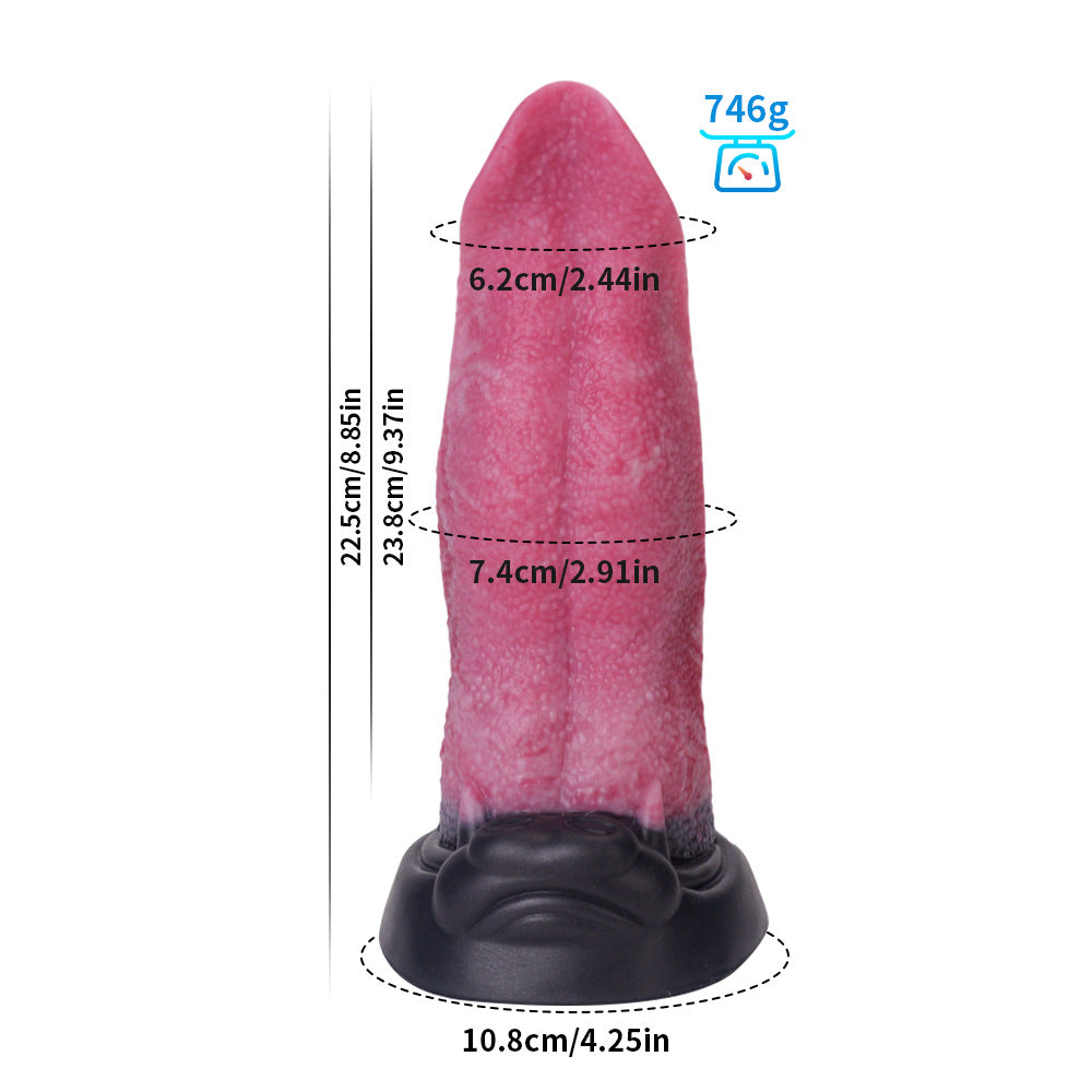 Detailed measurement guide for the larger, ultra-realistic fantasy tongue dildo (22.5cm / 8.85in).