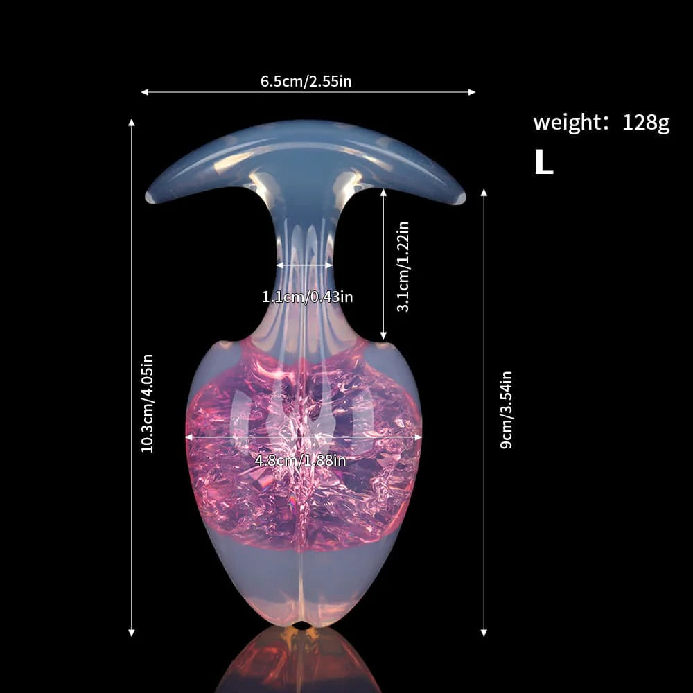 Large size technical diagram of the rose pink crackle plug, illustrating detailed height and width measurements.