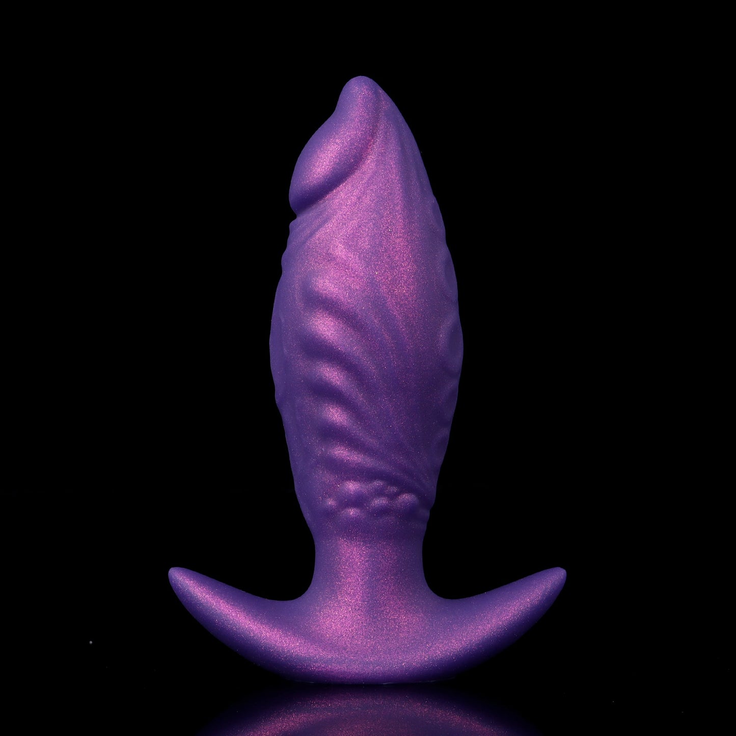 Royal Purple shimmering dragon scale inflatable anal toy for customizable internal fullness and pelvic stimulation.