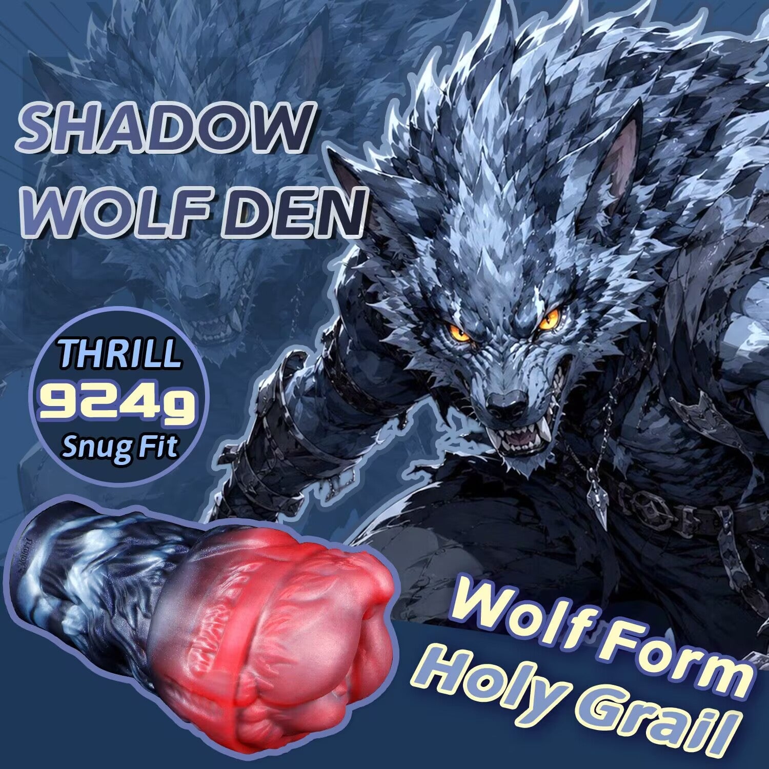 Shadow Wolf Den fantasy male masturbator poster featuring werewolf artwork and 924g product image.