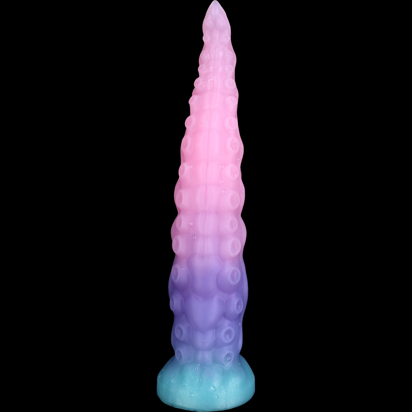 High-quality liquid silicone tentacle toy with detailed suction cups on black background.