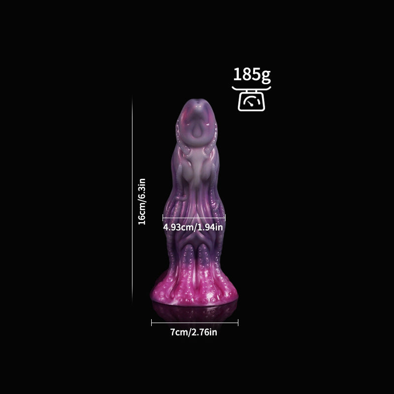 Small Shoggoth themed fantasy silicone toy with organic bulbous textures in purple and pink.