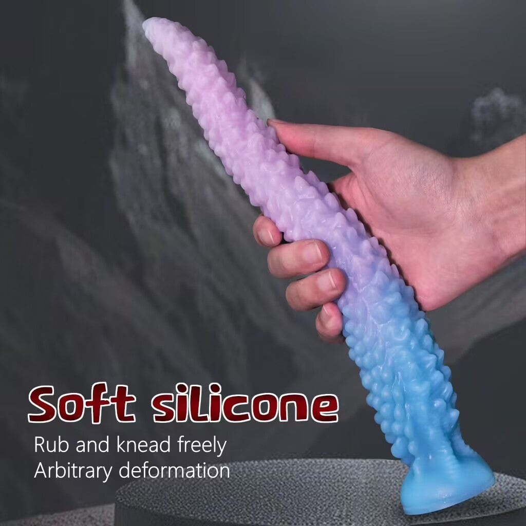Hand bending flexible soft silicone fantasy tentacle dildo with hands-free suction cup base.