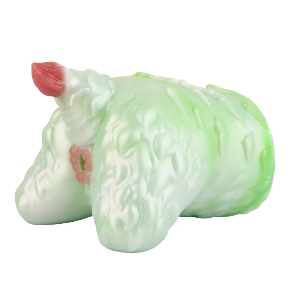 Side view showing the detailed furry organic skin texture of the soft silicone monster male toy.