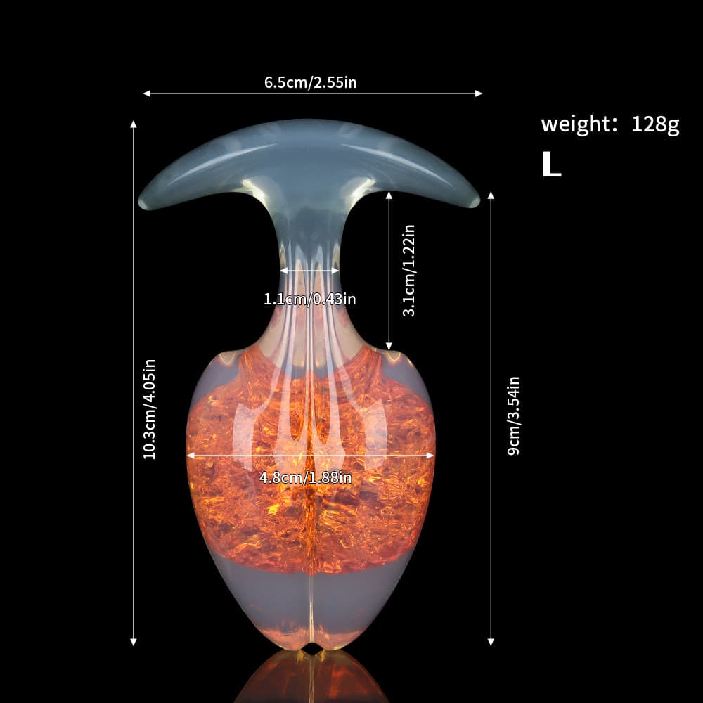 Comprehensive dimension diagram for the large-sized solar amber orange crackle plug, showing full specifications.