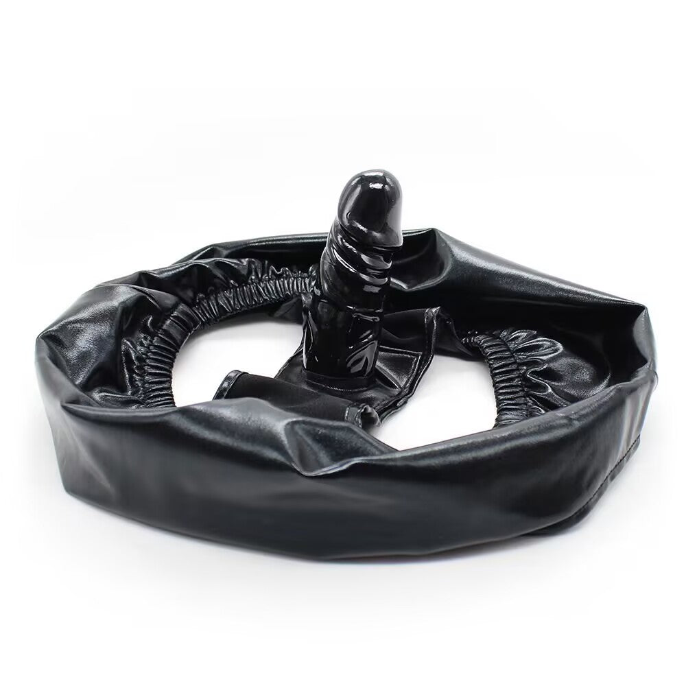 Faux Leather Strap-On Harness Panties with Interchangeable Dildo & Anal Plug