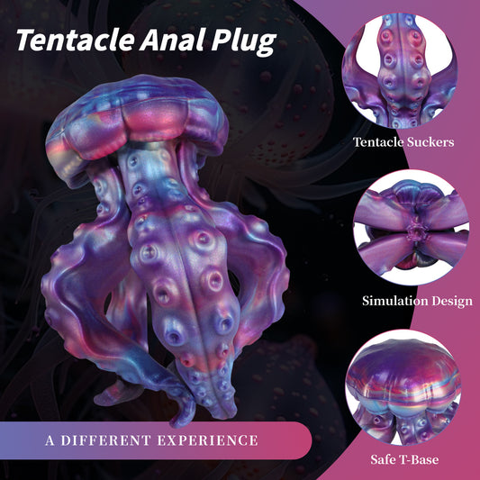 Infographic of the tentacle plug highlighting suction cups and simulation design.