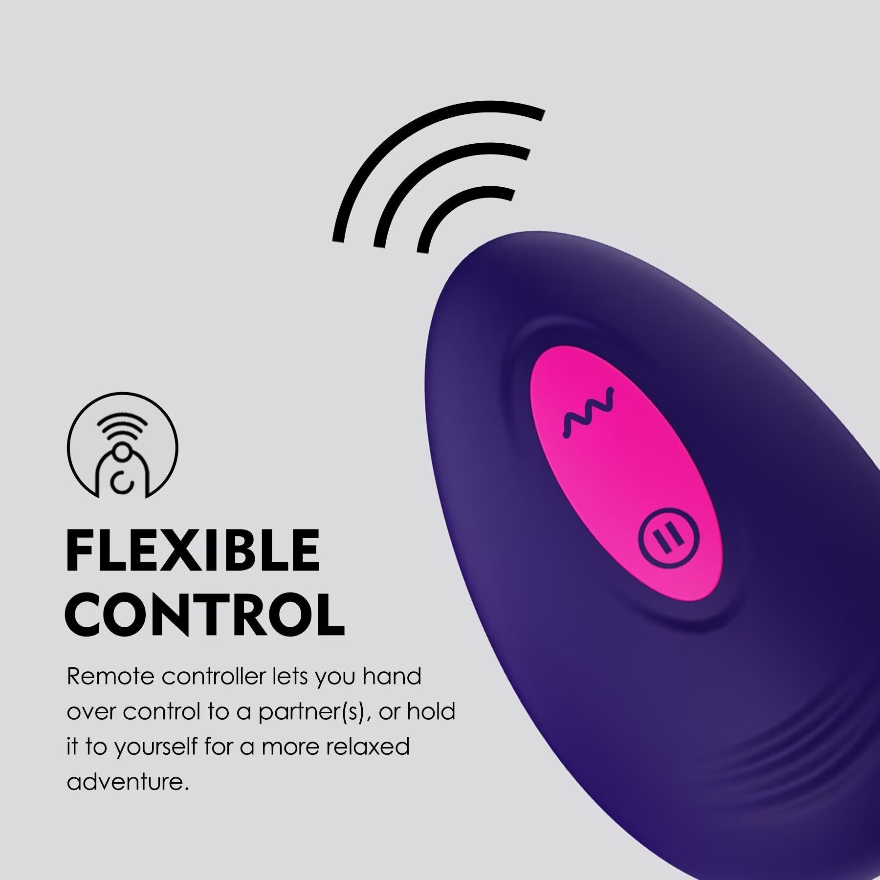 Purple wireless remote controller used to control the wearable massager for couples long distance play.