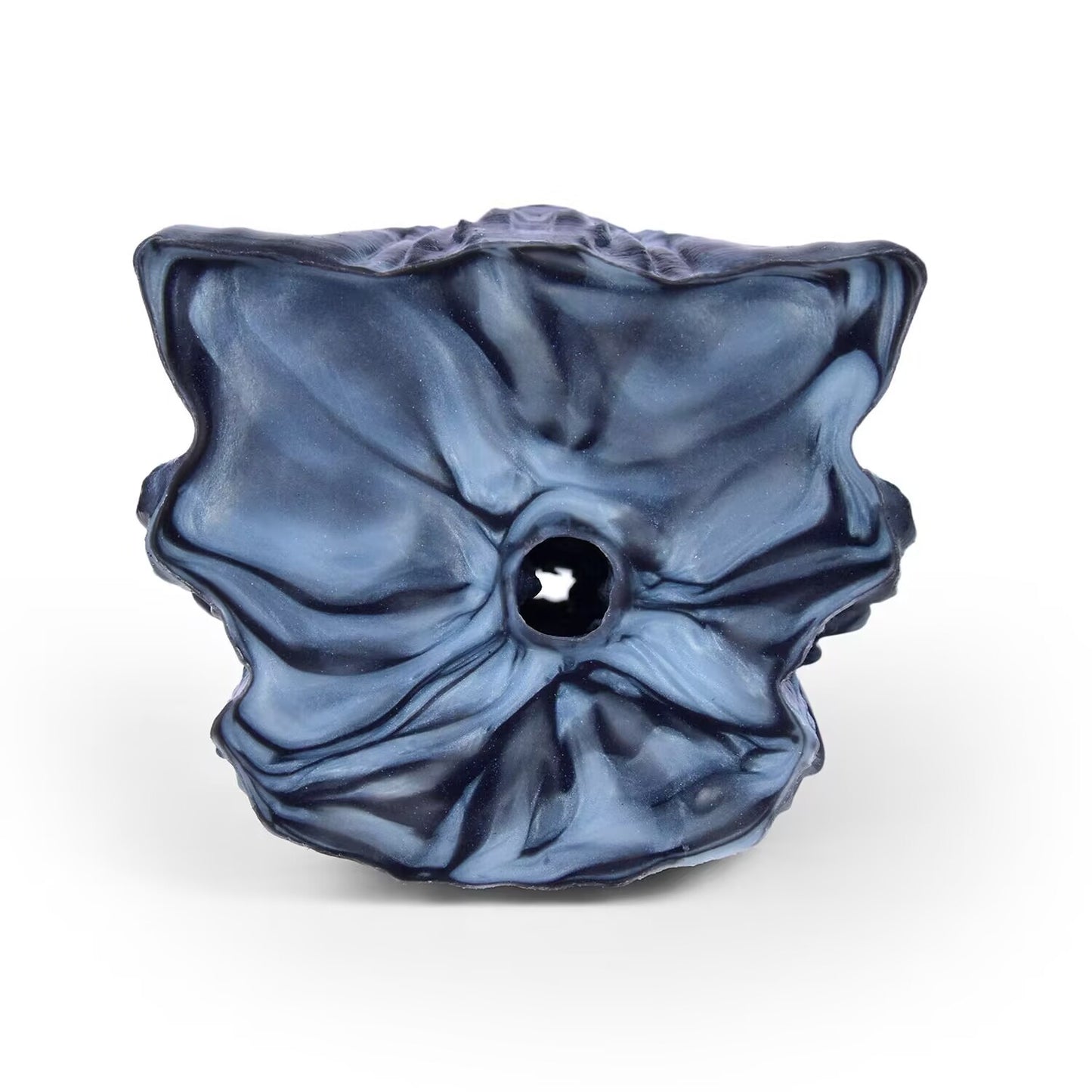 Direct view of the bottom entry port of phantom wolf head silicone male masturbator