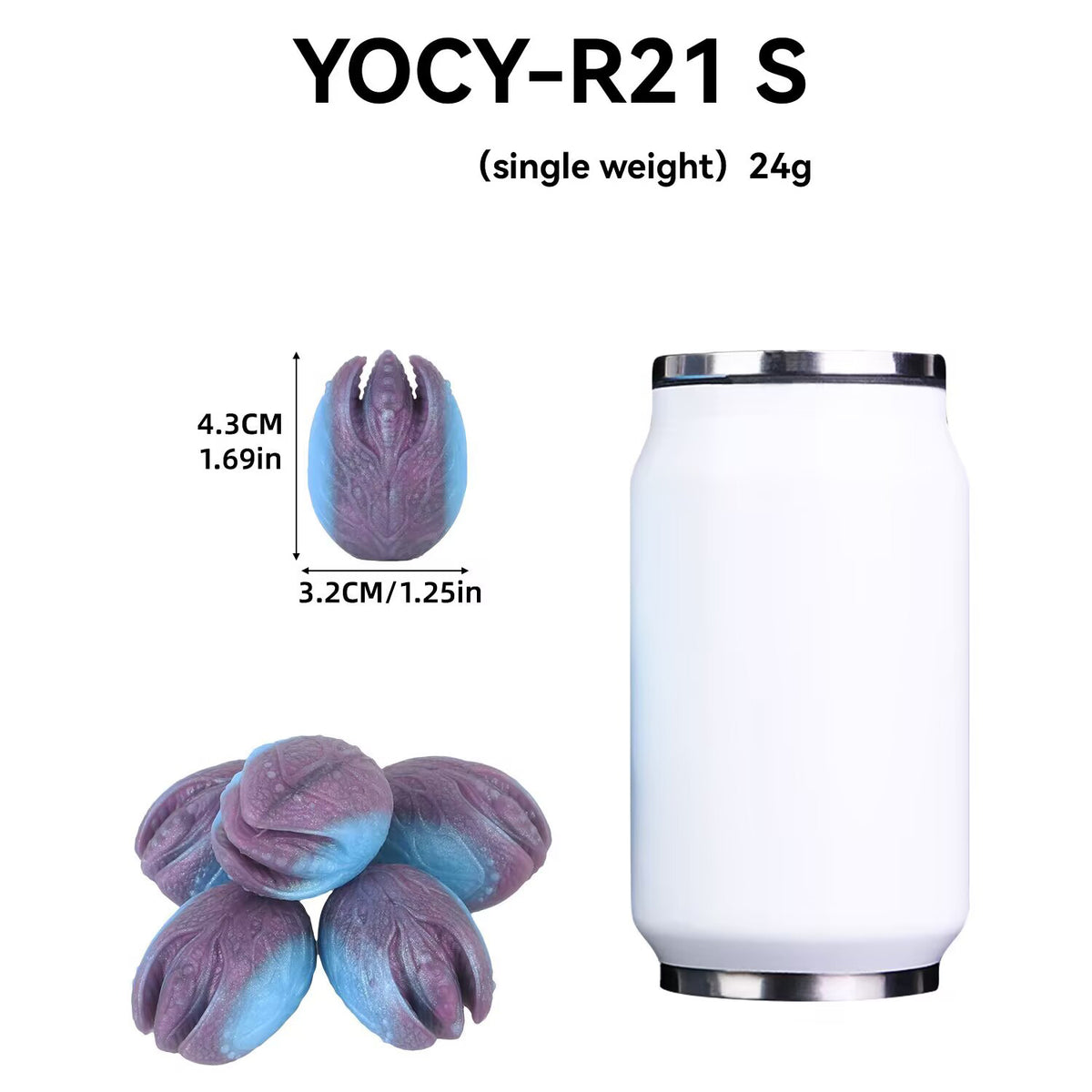 Small size mystic egg silicone bead YOCY-R21 S measuring 4.3cm by 3.2cm.